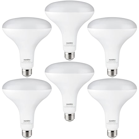 Sunlite LED BR40 14W85W Equiv 1060 Lumens E26 Base Dimmable Flood Recessed Light Bulbs, 6500K, 6PK 41191-NS